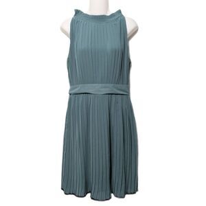 ESLEY High Neck Pleated Teal Dress L